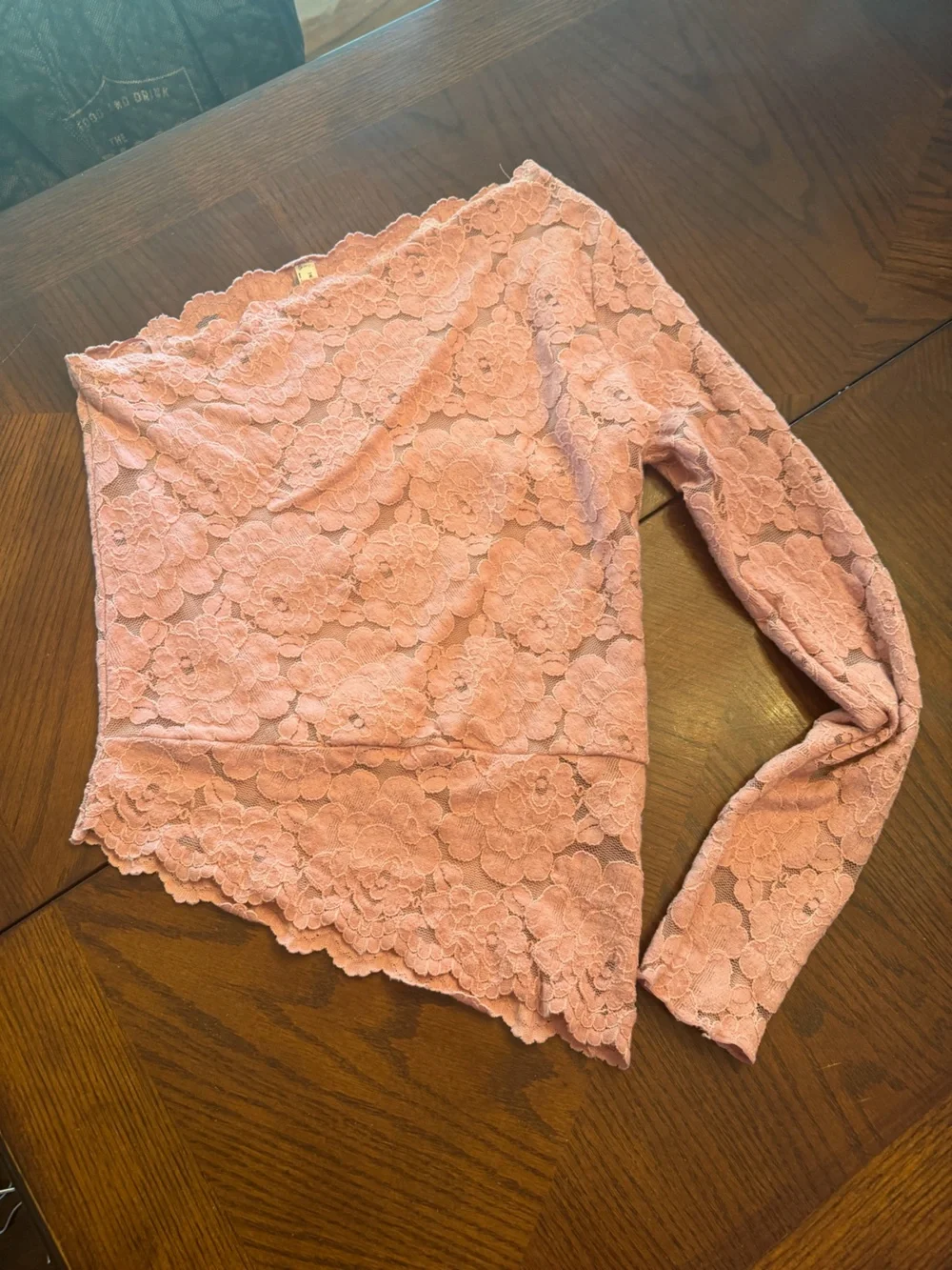 Free people Pink Lace One-Shoulder Long Sleeve Top size medium